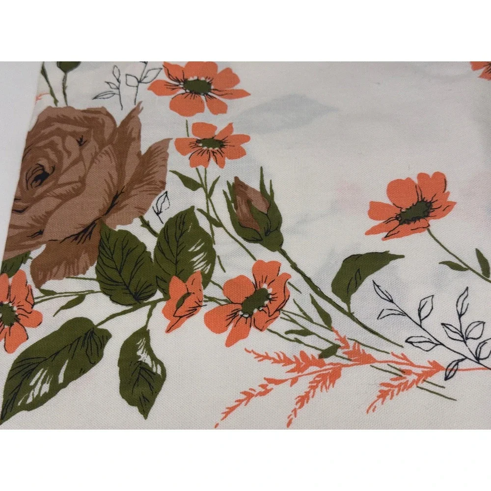 Vintage Floral Tablecloth Brown Roses Orange Flowers White Rectangular 52x66